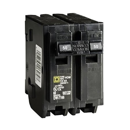 Square D Circuit Breaker, HOM Series, 50A, 2 Pole, 120/240V AC, 10kA HOM250CP